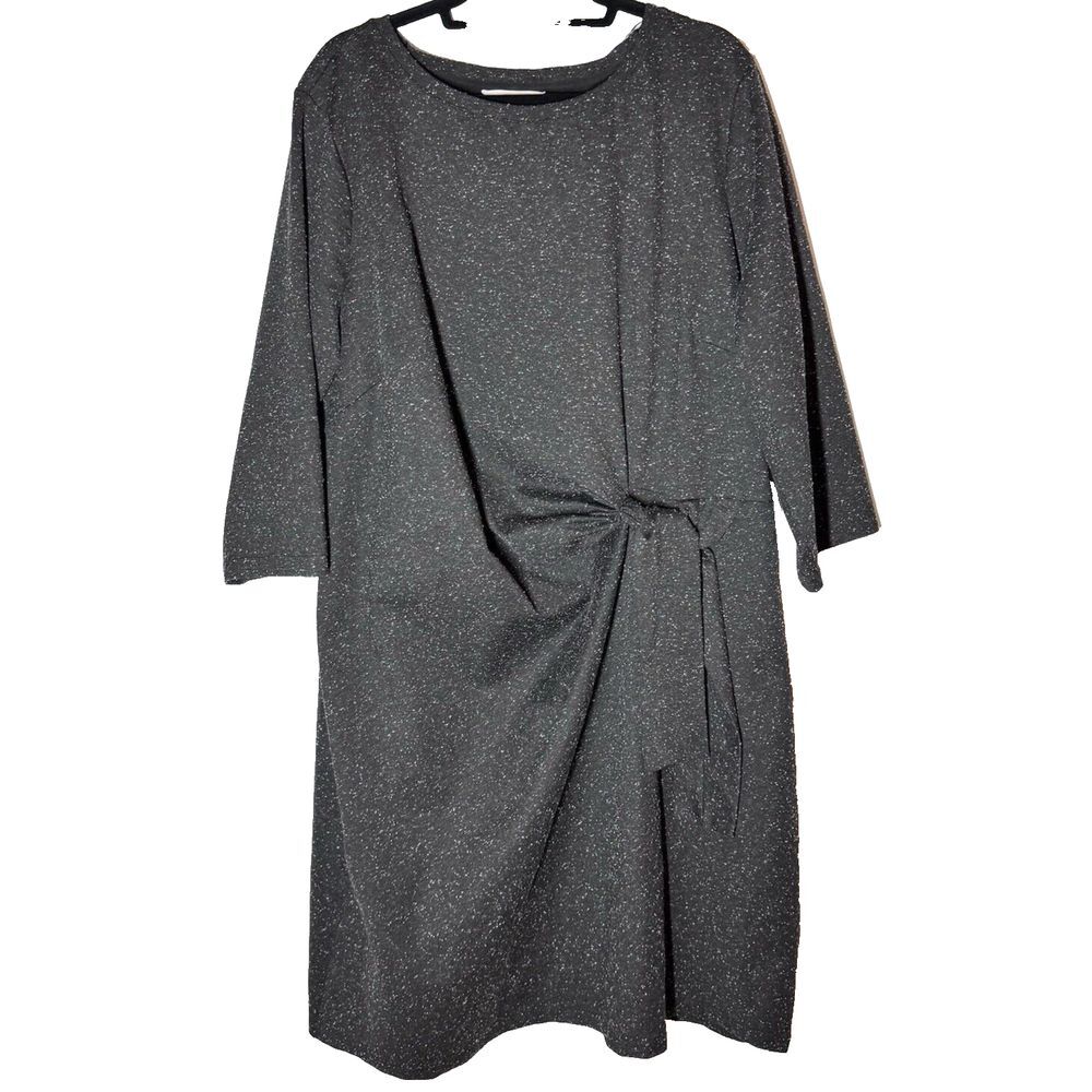 Liz Claiborne Dress Sz 3X Midi Gray White Speckle Print Career Stretch Faux Wrap